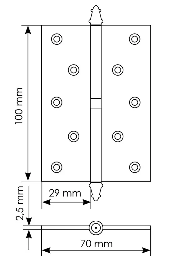 Петля карточная разъемная MSN 100X70X2.5 R COF с подшипником стальная правая, врезная, цвет кофе фото купить в Ставрополе