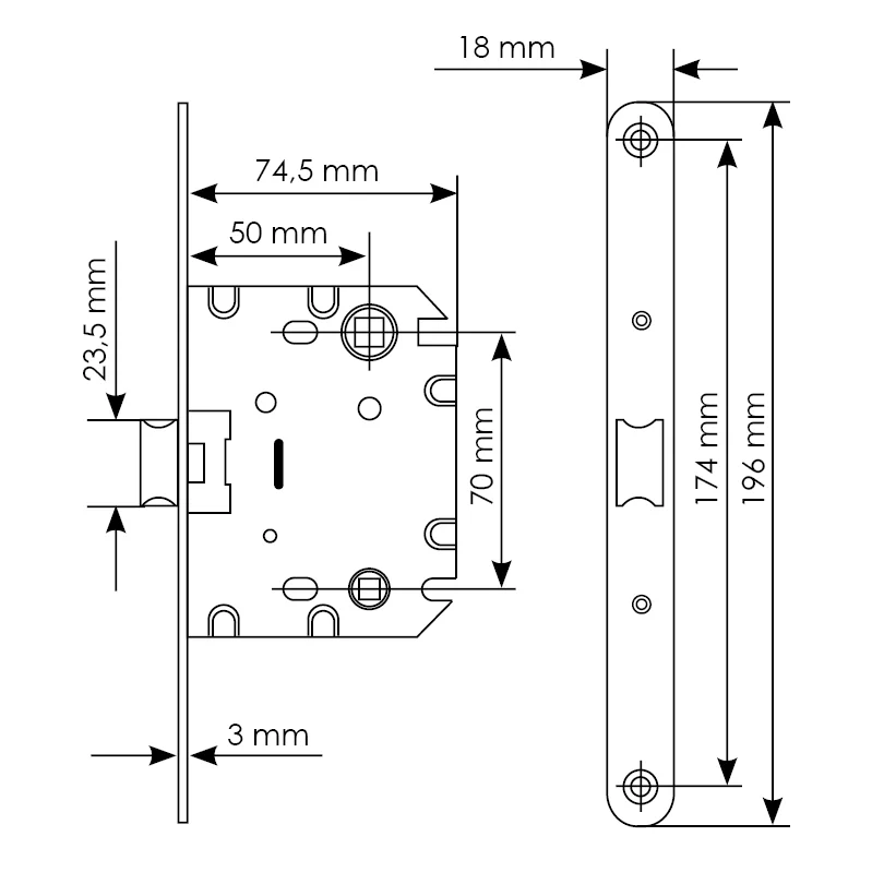 Защелка межкомнатная 1870P SN -IND SP-1 с ответной планкой, бесшумная сантехническая, цвет никель фото купить в Ставрополе