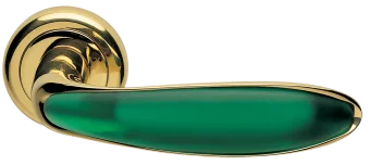 Ручка дверная MURANO R4 OTL/VERDE раздельная на круглом основании, цвет золото/нефрит, латунь