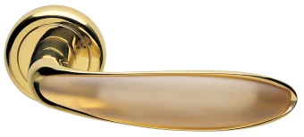 Ручка дверная MURANO R4 OTL/AMBRA раздельная на круглом основании, цвет золото/янтарь, латунь