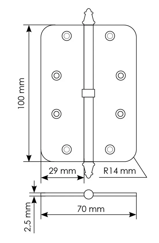 Петля разъемная MS-C 100X70X2.5 SG L левая с коронкой скругленная, врезная, цвет мат.золото, сталь фото купить в Ставрополе