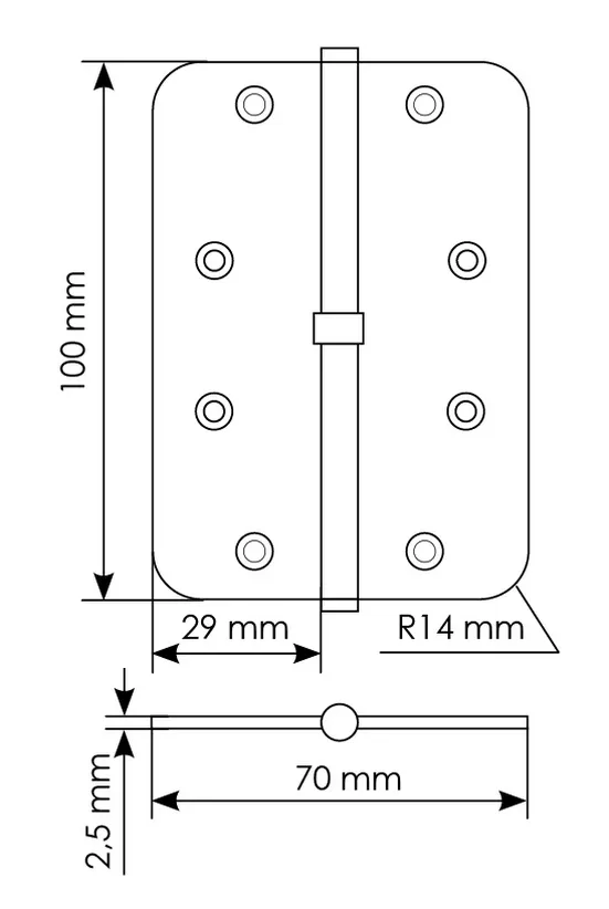 MSD-C 100X70X2.5 AB L, петля стальная скругленная левая без коронки, цвет - бронза фото купить в Ставрополе