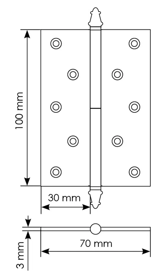 Петля разъемная латунная карточная  MB 100X70X3 SC R C с коронкой правая, врезная, цвет матовый хром фото купить в Ставрополе