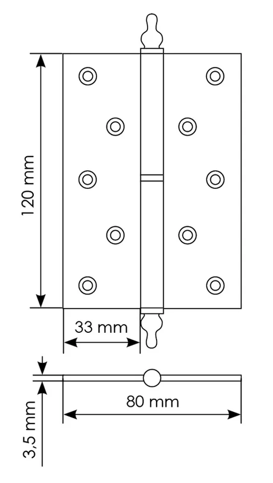 Петля карточная разъемная латунная MB 120X80X3.5 SG L C с коронкой левая, верзная, цвет матовое золото фото купить в Ставрополе