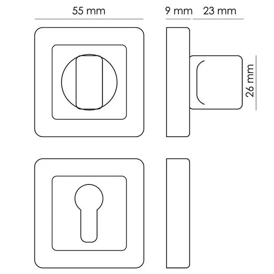 Завертка сантехническая MH-WC-S55 GR/PC квадратная цвет графит/хром фото купить в Ставрополе